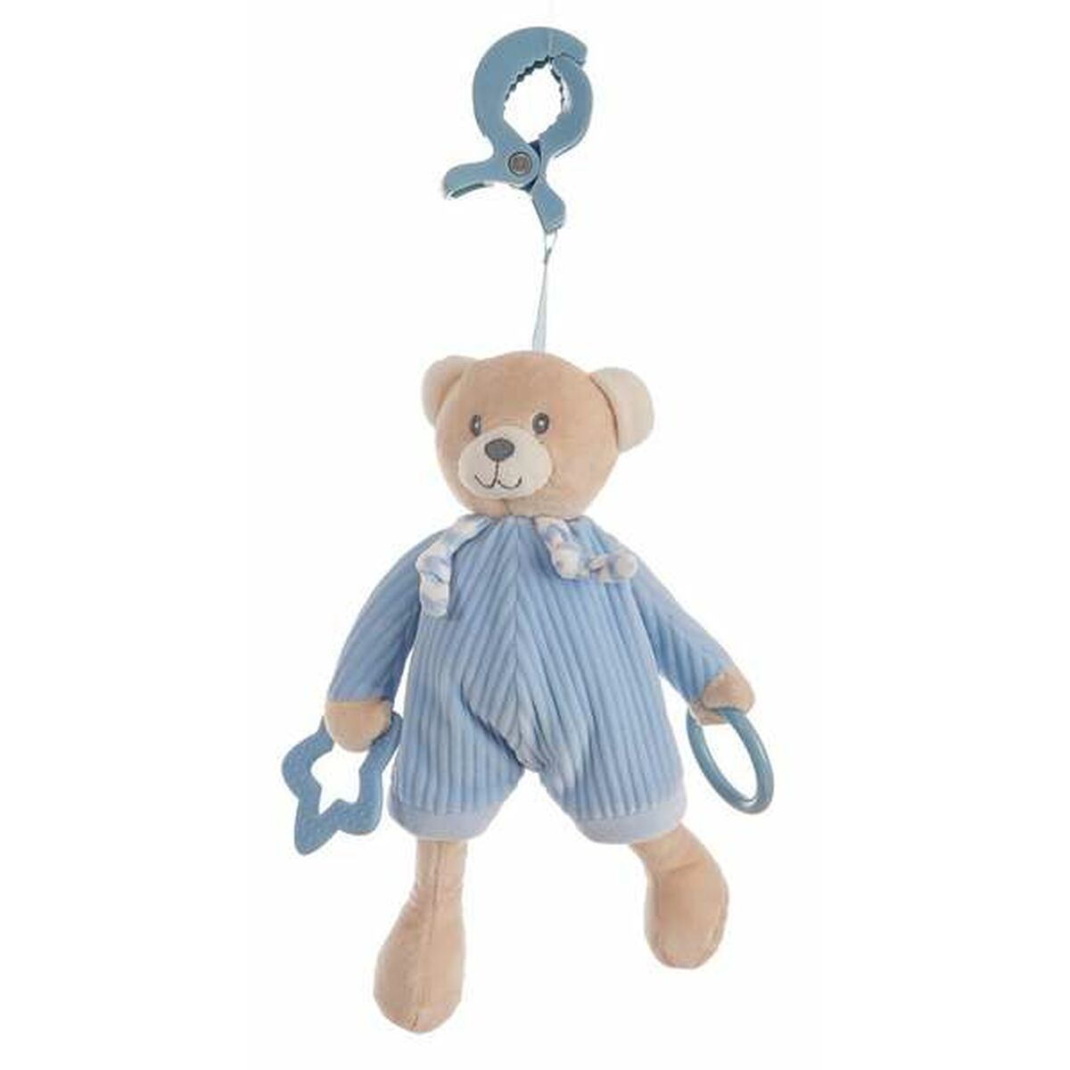 Peluche Hochet Activity Bleu Ours Pince Velours 26 cm