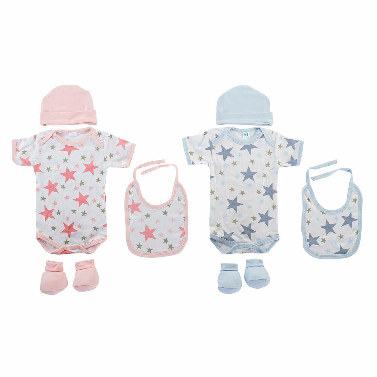 Ensemble de Vêtements DKD Home Decor Bleu Rose 0-6 Mois Coton Etoiles (2 Unités)