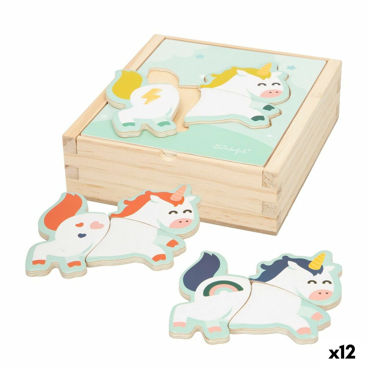 Kinder Puzzle aus Holz Mr. Wonderful Einhorn + 3 jahre 3 Stücke (12 Stück)