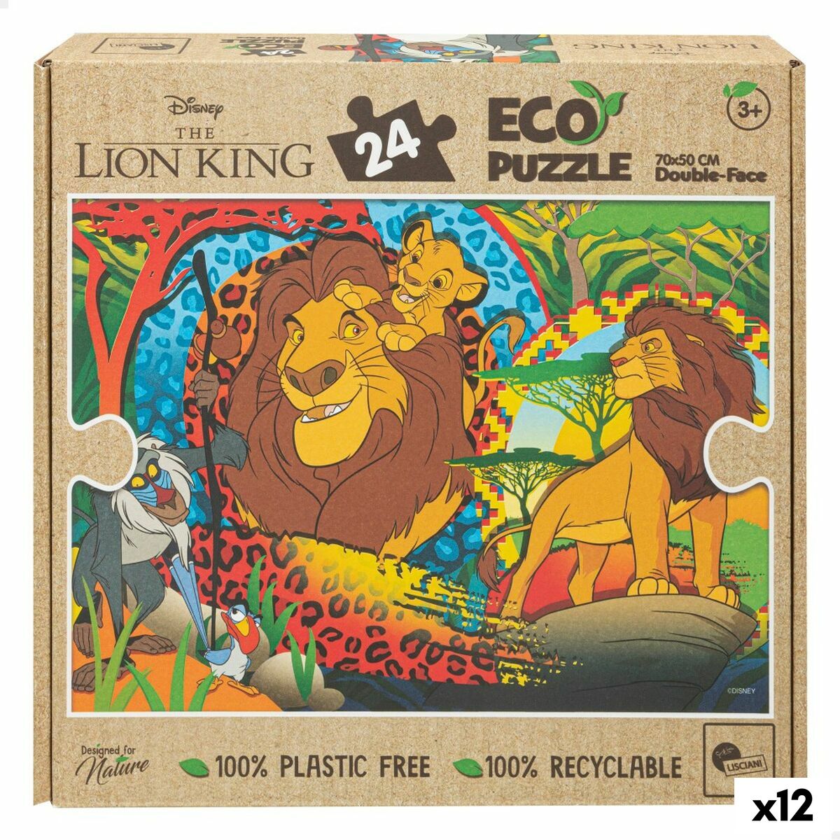 Kinderpuzzle The Lion King Beidseitig 24 Stücke 70 x 1,5 x 50 cm (12 Stück)